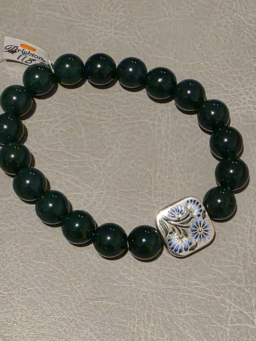 Brighton Dark Green Beaded Stretch Bracelet Floral Flower Mahjong NEW$118